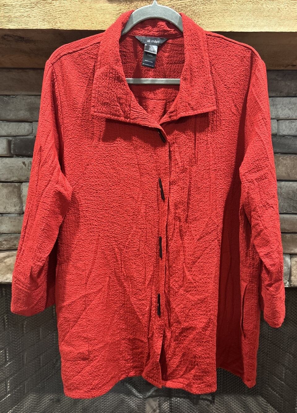 Women’s ALI MILES Red Long Sleeve Black Flat Buttons Shirt Size XL *B3